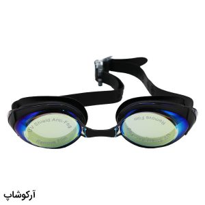 عکس از عینک شنا CIMA لنز آینه ای، فریم و بند مشکی رنگ، جنس سیلیکونی به همراه 2 پل بینی مدل CM99
