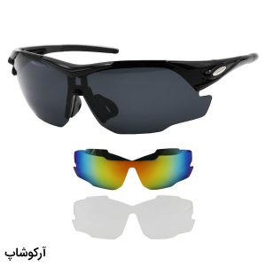 عکس از عینک ورزشی 3 کاوره با فریم رنگ مشکی براق، لنز پلاریزه و تجهیزات کامل مدل 9191-C11