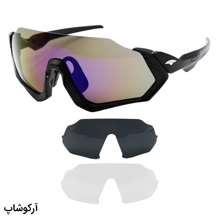 Black-Frame-And-Black-Handle-And-Three-Lenses-Sunglasses-For-Sport-Model-9317-C1-1 عکس از عینک ورزشی 3 کاوره با فریم و دسته مشکی رنگ، لنز پلاریزه و تجهیزات کامل مدل 9317-c1