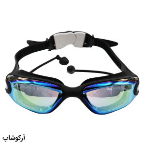 عکس از عینک شنا حرفه ای Speedo مشکی رنگ، از جنس سیلیکونی به همراه گوش گیر مدل 39A
