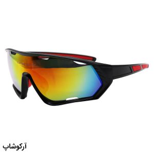 عکس از عینک ورزشی برند OAKLEY با فریم رنگ مشکی مات، لنز آینه‌ای و چند رنگ مدل 9330