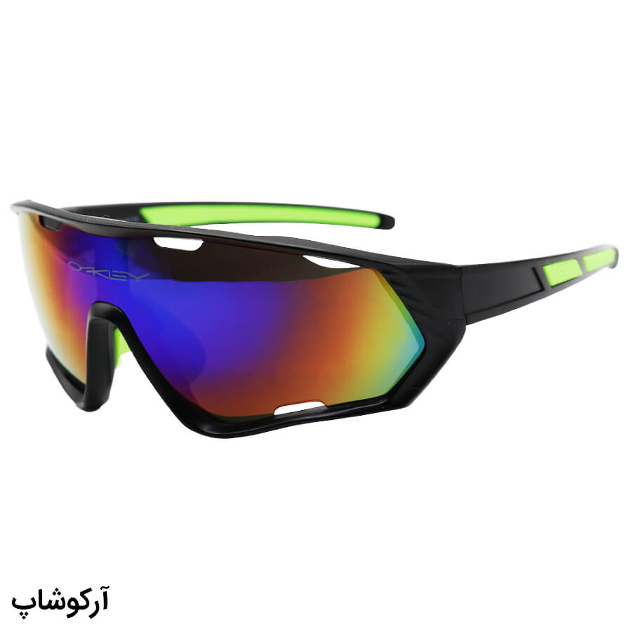 Black-Frame-And-Mirror-Uv-Protection-Lenses-Oakley-Sunglasses-For-Sports-Model-9330-Mr-1 عکس از عینک ورزشی برند اوکلی با فریم رنگ مشکی مات، لنز جیوهای و چند رنگ مدل 9330