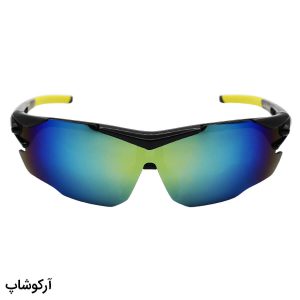 عکس از عینک ورزشی 3 کاوره با فریم رنگ مشکی براق، دسته زرد، لنز پلاریزه و تجهیزات کامل مدل 9191-C8
