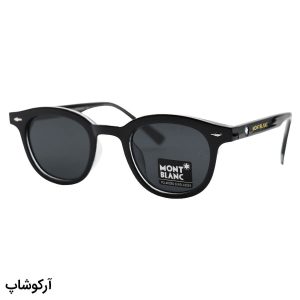 عکس از عینک آفتابی MONTBLANC با فریم گرد، رنگ مشکی براق و عدسی دودی تیره و پلاریزه مدل 7709