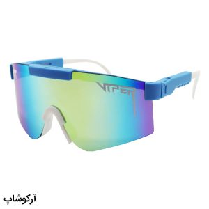 عکس از عینک ورزشی برند پیت وایپر با فریم آبی رنگ، لنز آینه ای چند رنگ و دارای UV400 مدل 49282-C22