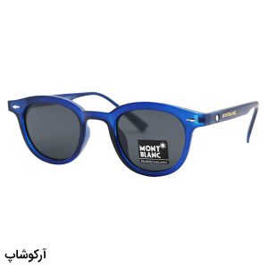 عکس از عینک آفتابی MONTBLANC با فریم گرد، رنگ آبی مات و عدسی دودی تیره و پلاریزه مدل 7709