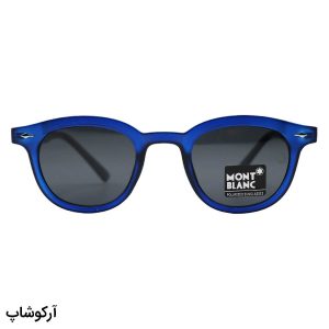 عکس از عینک آفتابی MONTBLANC با فریم گرد، رنگ آبی مات و عدسی دودی تیره و پلاریزه مدل 7709