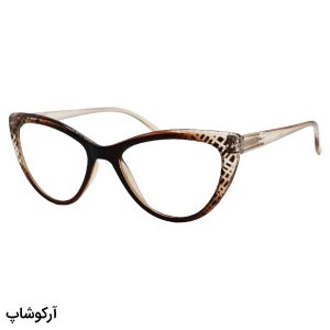 عکس از عینک مطالعه نزدیک بین با فریم گربه‌ای، قهوه ای رنگ و دسته فنری مدل 2643