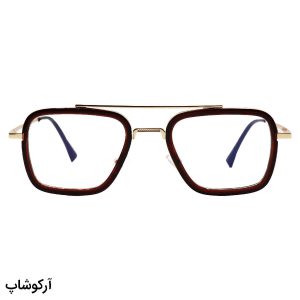 عکس از فریم عینک طبی 2 کاوره با فریم مربعی، رنگ طلایی و قهوه‌ای و از جنس آلومینیوم مدل 7701