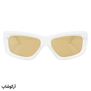 عکس از عینک آفتابی OFF-White فانتزی، شکل چند ضلعی، بی‌رنگ و شفاف و لنز قهوه ای مدل YT7732