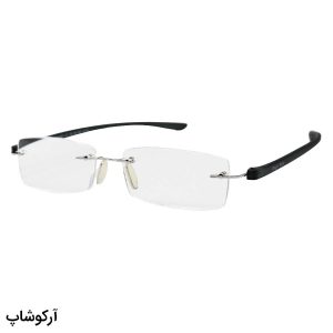 عکس از عینک مطالعه نزدیک بین، مستطیلی شکل، فریم لس و دسته مشکی مدل R14001