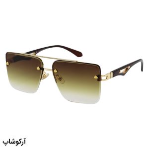 عکس از عینک آفتابی لاکچری میباخ با فریم طلایی رنگ، مربعی شکل، لنز قهوه‌ای هایلایت و طرح نیم فریم مدل GZ1290