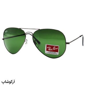 عکس از عینک آفتابی ریبن با فریم رنگ نوک مدادی، شکل خلبانی و لنز سبز تیره و آنتی رفلکس مدل RB3026