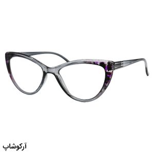 عکس از عینک مطالعه نزدیک بین با فریم گربه‌ای، طوسی رنگ و دسته فنری مدل 2643