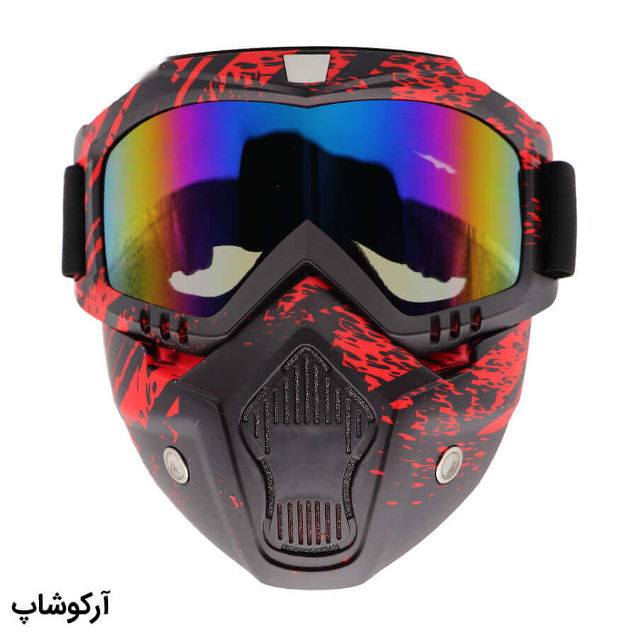 Motorcycle-Glasses-Model-992784-1 عکس از عینک موتور سواری با لنز آینه ای، فریم چند رنگ، بند کشی و تمام فیس (طرح نقاب) مدل 992784