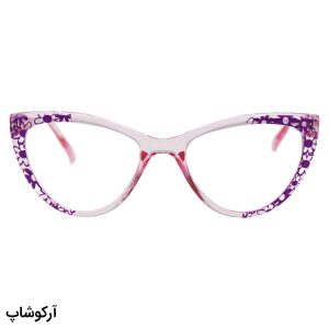 عکس از عینک مطالعه نزدیک بین با فریم گربه‌ای، صورتی رنگ و دسته فنری مدل 2643