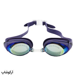 عکس از عینک شنا CIMA لنز آینه ای، فریم و بند بنفش رنگ، جنس سیلیکونی به همراه 2 پل بینی مدل CM99