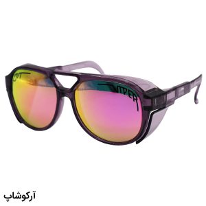 عکس از عینک ورزشی با فریم خلبانی، رنگ بنفش، لنز پلاریزه، آینه‌ای و بنفش و دسته قابل تنظیم مدل 44082