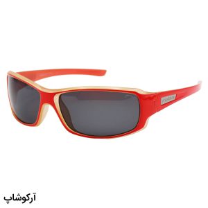 عینک ورزشی RELAX با فریم قرمز رنگ، بیس دار و عدسی دودی تیره و پلاریزه مدل R2260A