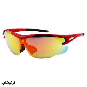 عکس از عینک ورزشی 3 کاوره با فریم قرمز رنگ، لنز پلاریزه و تجهیزات کامل مدل 9191-C12