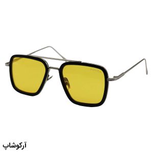 عکس از عینک دید در شب پلیس با فریم مربعی شکل، رنگ مشکی و نقره‌ای و لنز زرد رنگ مدل 58157