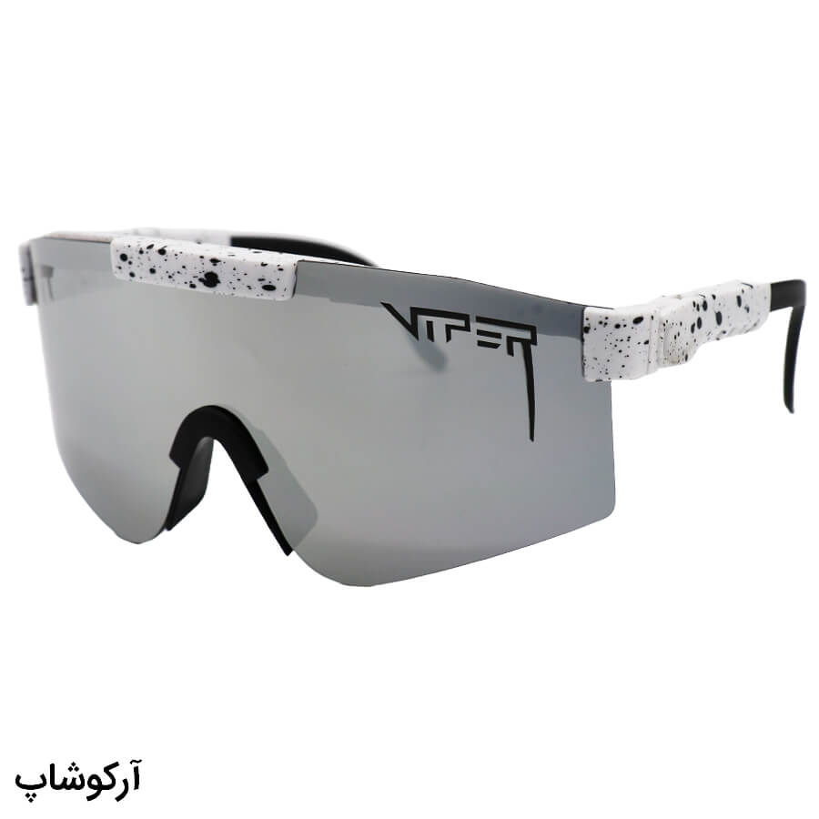 White-Frame-And-Mirror-Uv-Protection-Lenses-Pit-Viper-Sunglasses-For-Sports-Model-49282-C17-1 عکس از عینک ورزشی برند pit-viper با فریم سفید رنگ، لنز آینهای نقرهای رنگ و دارای uv400 مدل 49282-c17