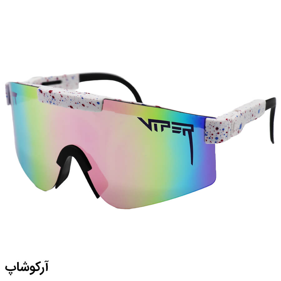 White-Frame-And-Mirror-Uv-Protection-Lenses-Pit-Viper-Sunglasses-For-Sports-Model-49282-C20-1 عکس از عینک ورزشی برند پیت وایپر با فریم سفید رنگ، لنز آینهای چند رنگ و دارای uv400 مدل 49282-c20
