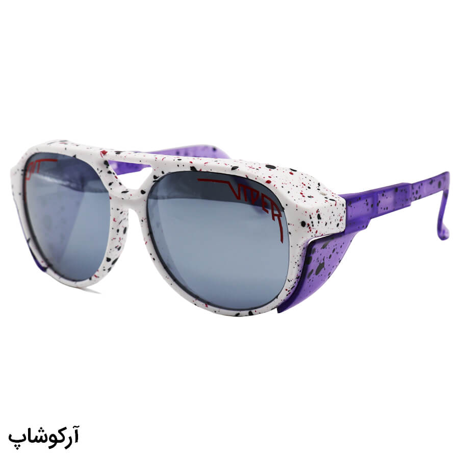 White-Frame-And-Purple-Handle-And-Mirror-Polorized-Uv-Protection-Lenses-Pit-Viper-Sunglasses-For-Sports-Model-44082-Wh-1 عکس از عینک ورزشی با فریم خلبانی، رنگ سفید، لنز پلاریزه، آینهای، نقرهای، دسته بنفش و قابل تنظیم مدل 44082