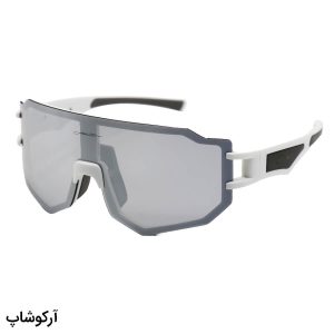 عکس از عینک آفتابی برند OAKLEY با فریم و دسته سفید رنگ و لنز آینه‌ای نقره‌ای رنگ مدل BL5817