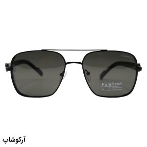 عکس از عینک آفتابی Cartier با فریم خلبانی، مشکی رنگ، دسته چوبی، لنز سبز تیره، پلاریزه و آنتی رفلکس مدل CA88010