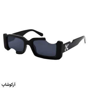 عکس از عینک آفتابی فانتزی OFF-WHITE با فریم مستطیلی، رنگ مشکی و لنز دودی تیره و طرح گاز زده مدل 22030