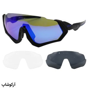 عکس از عینک ورزشی OAKLEY با فریم مشکی رنگ، 3 کاور لنز قابل تعویض و تجهیزات کامل مدل OO9401-02