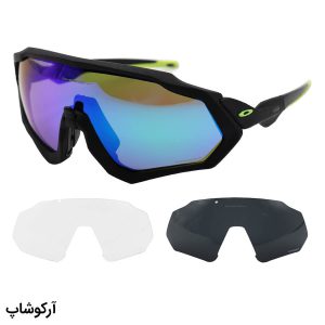 عکس از عینک ورزشی اوکلی با فریم مشکی رنگ، 3 کاور لنز قابل تعویض و تجهیزات کامل مدل OO9403-07