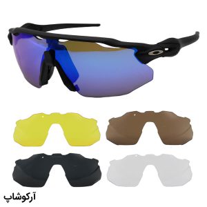 عکس از عینک ورزشی OAKLEY با فریم مشکی رنگ، 5 کاور لنز قابل تعویض و تجهیزات کامل مدل OO9442-0338