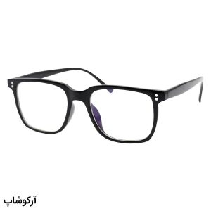 عکس از عینک با فریم مستطیلی شکل، رنگ مشکی و لنز بی‌رنگ و از جنس پلی کربنات (بلوکات) مدل 28061