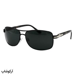 عکس از عینک آفتابی پرسول با فریم مستطیلی، رنگ مشکی، بیس دار و لنز دودی تیره و از جنس شیشه مدل 2410S