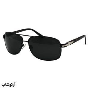 عکس از عینک آفتابی پرسول با فریم مستطیلی، رنگ مشکی، بیس دار و لنز دودی تیره و از جنس شیشه مدل 2412S