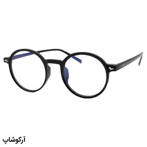 عکس از عینک با فریم گرد و دایره‌ای، رنگ مشکی و عدسی بی‌رنگ و از جنس پلی کربنات (بلوکات) مدل 20351