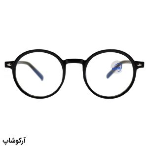 عکس از عینک با فریم گرد و دایره‌ای، رنگ مشکی و عدسی بی‌رنگ و از جنس پلی کربنات (بلوکات) مدل 20351
