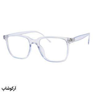 عکس از عینک با فریم مربعی شکل، رنگ آبی روشن و لنز بی‌رنگ و از جنس پلی کربنات (بلوکات) مدل 203157