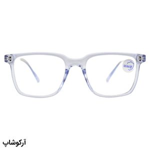 عکس از عینک با فریم مربعی شکل، رنگ آبی روشن و لنز بی‌رنگ و از جنس پلی کربنات (بلوکات) مدل 203157