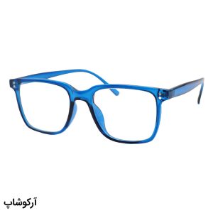 عکس از عینک با فریم مربعی شکل، رنگ آبی تیره و لنز بی‌رنگ و از جنس پلی کربنات (بلوکات) مدل 203157