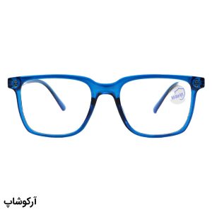 عکس از عینک با فریم مربعی شکل، رنگ آبی تیره و لنز بی‌رنگ و از جنس پلی کربنات (بلوکات) مدل 203157