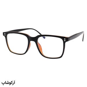 عکس از عینک با فریم مستطیلی شکل، رنگ قهوه‌ای و لنز بی‌رنگ و از جنس پلی کربنات (بلوکات) مدل 28061