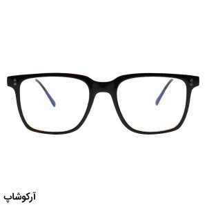 عکس از عینک با فریم مستطیلی شکل، رنگ قهوه‌ای و لنز بی‌رنگ و از جنس پلی کربنات (بلوکات) مدل 28061