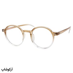 عکس از عینک با فریم گرد و دایره‌ای، رنگ قهوه‌ای و عدسی بی‌رنگ و از جنس پلی کربنات (بلوکات) مدل 20351