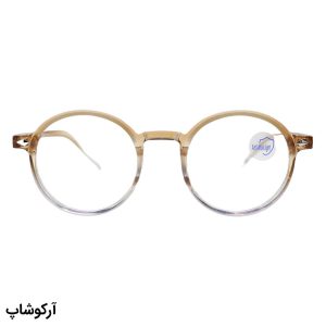 عکس از عینک با فریم گرد و دایره‌ای، رنگ قهوه‌ای و عدسی بی‌رنگ و از جنس پلی کربنات (بلوکات) مدل 20351