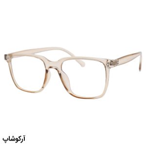 عکس از عینک با فریم مربعی شکل، رنگ قهوه‌ای و لنز بی‌رنگ و از جنس پلی کربنات (بلوکات) مدل 203157