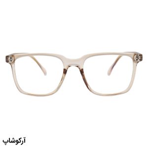 عکس از عینک با فریم مربعی شکل، رنگ قهوه‌ای و لنز بی‌رنگ و از جنس پلی کربنات (بلوکات) مدل 203157