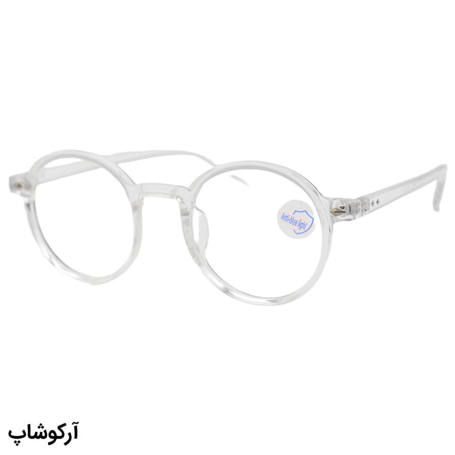 Colorless-Round-Frame-And-Colorless-Handle-And-Bluecut-Lens-Eyewear-Model-20351-Co-1 عکس از عینک با فریم گرد و دایرهای، رنگ کریستالی و لنز بیرنگ و از جنس پلی کربنات (بلوکات) مدل 20351